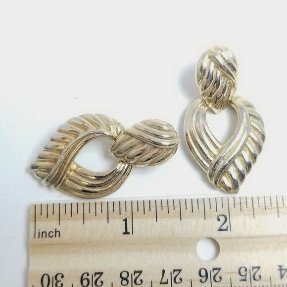 Vintage Gold Tone Door Knocker Dangle Stud Earrings Retro 80s 90s Style, Estate - Picture 3 of 6
